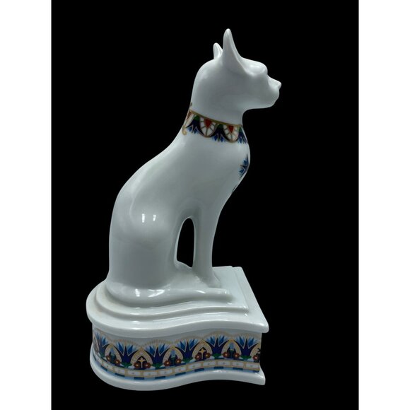 Elizabeth Arden Treasures Of The Pharaohs White Ceramic Cat Figurine Trinket Box - Picture 7 of 16